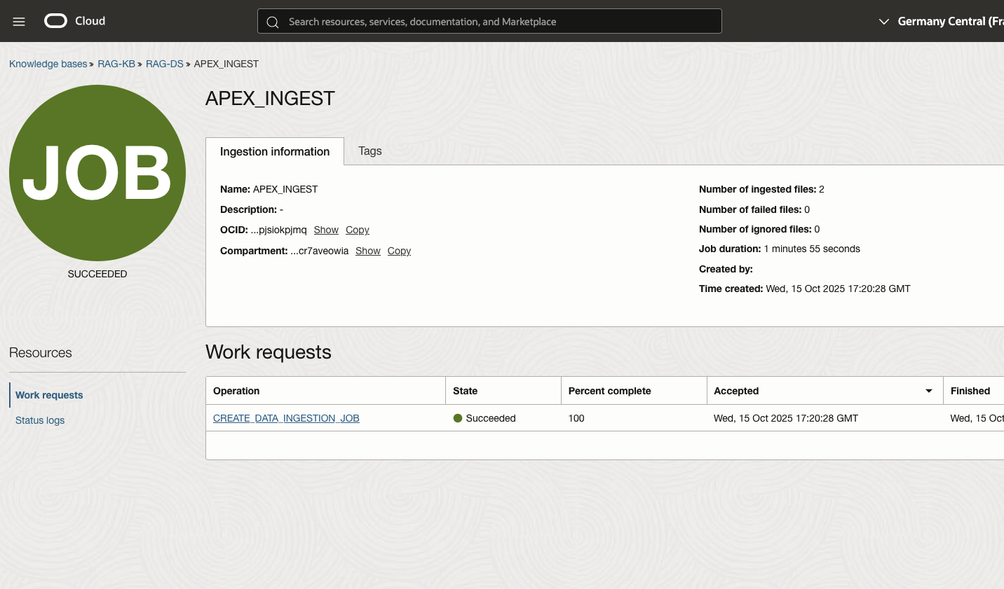 APEX RAG Ingest Success